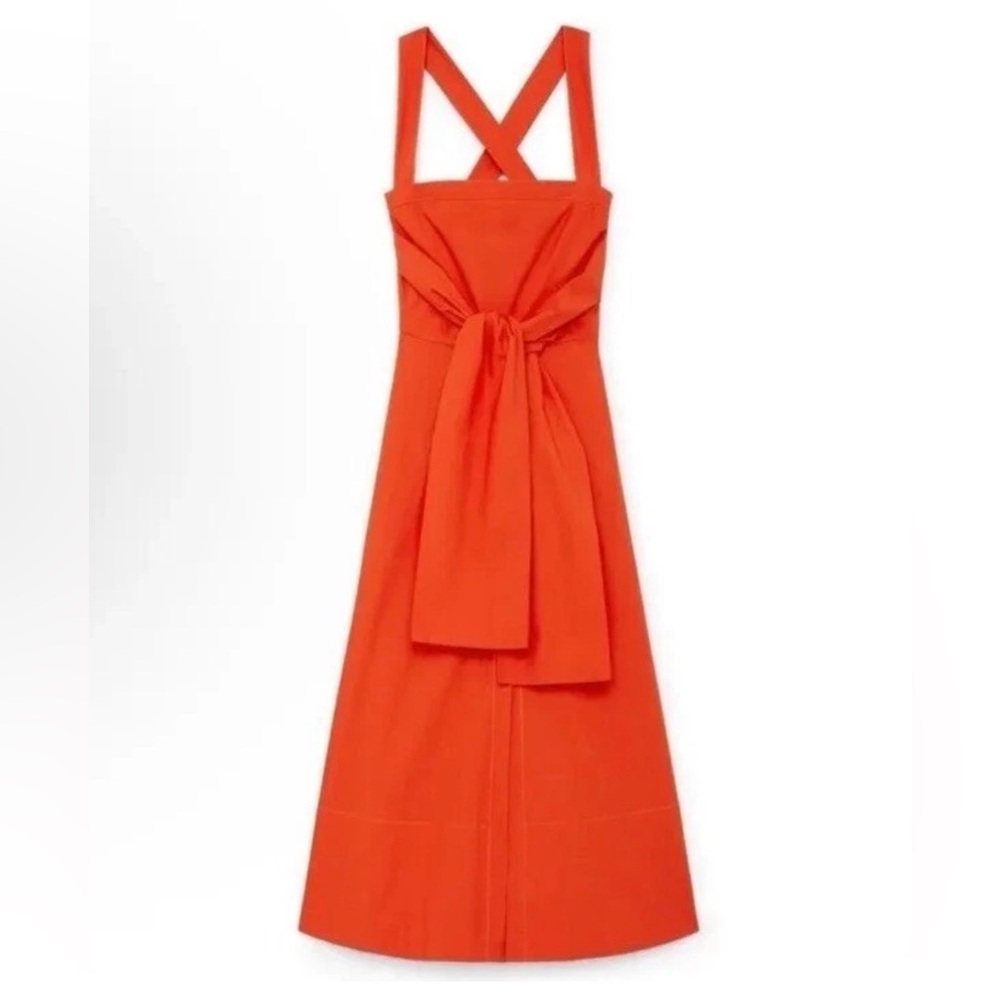 PROENZA SCHOULER Poplin Apron Midi-Dress Size 10 Red Orange